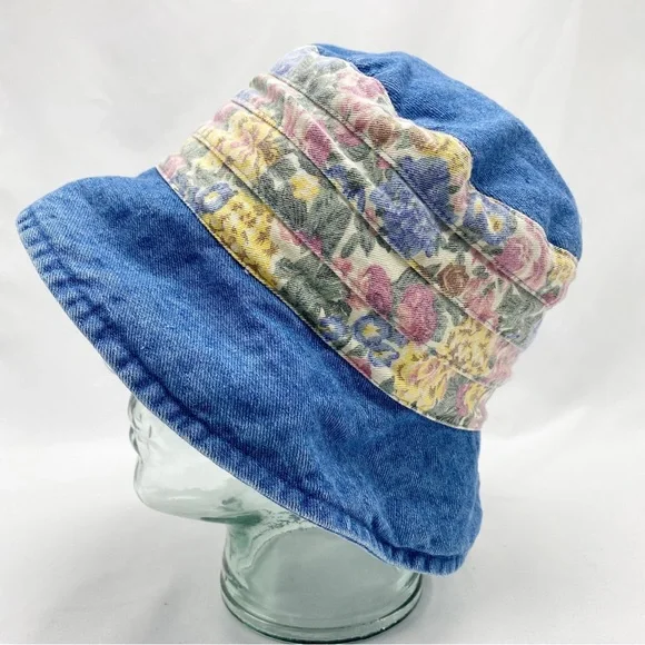 Vintage 90’s Floral Print Blue Jean Denim Bucket Hat - Picture 4 of 7